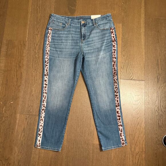 Jeans with leopard track stripe Slim Leg Size 16 NWT - Picture 1 of 4